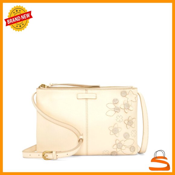Leather Crossbody Bag with Floral Detail Zipper Closure One Size
